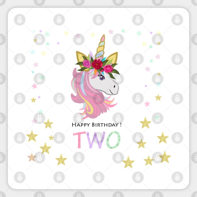 Second birthday greeting. Two text. Magical Unicorn Birthday invitation Sticker by GULSENGUNEL